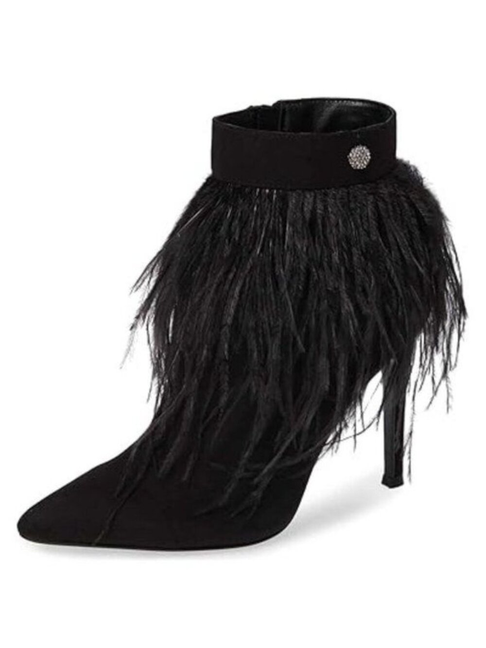 FSJ Black Fluffy Feather Tassel Ankle Boots Pointed Toe Stiletto High Heels Boot